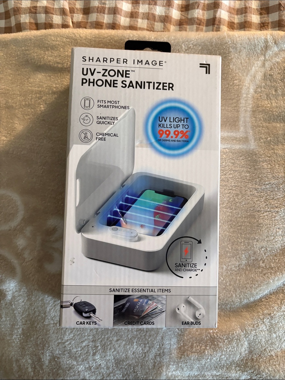 Sharper Image White UV-Zone Phone Sanitizer with Blue UV Indicator